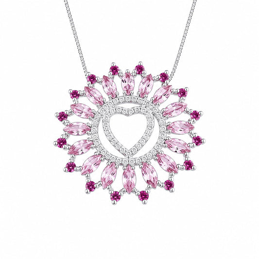Warm Fortune 18K White Gold Plated CZ Heart Halo Pendant Necklace