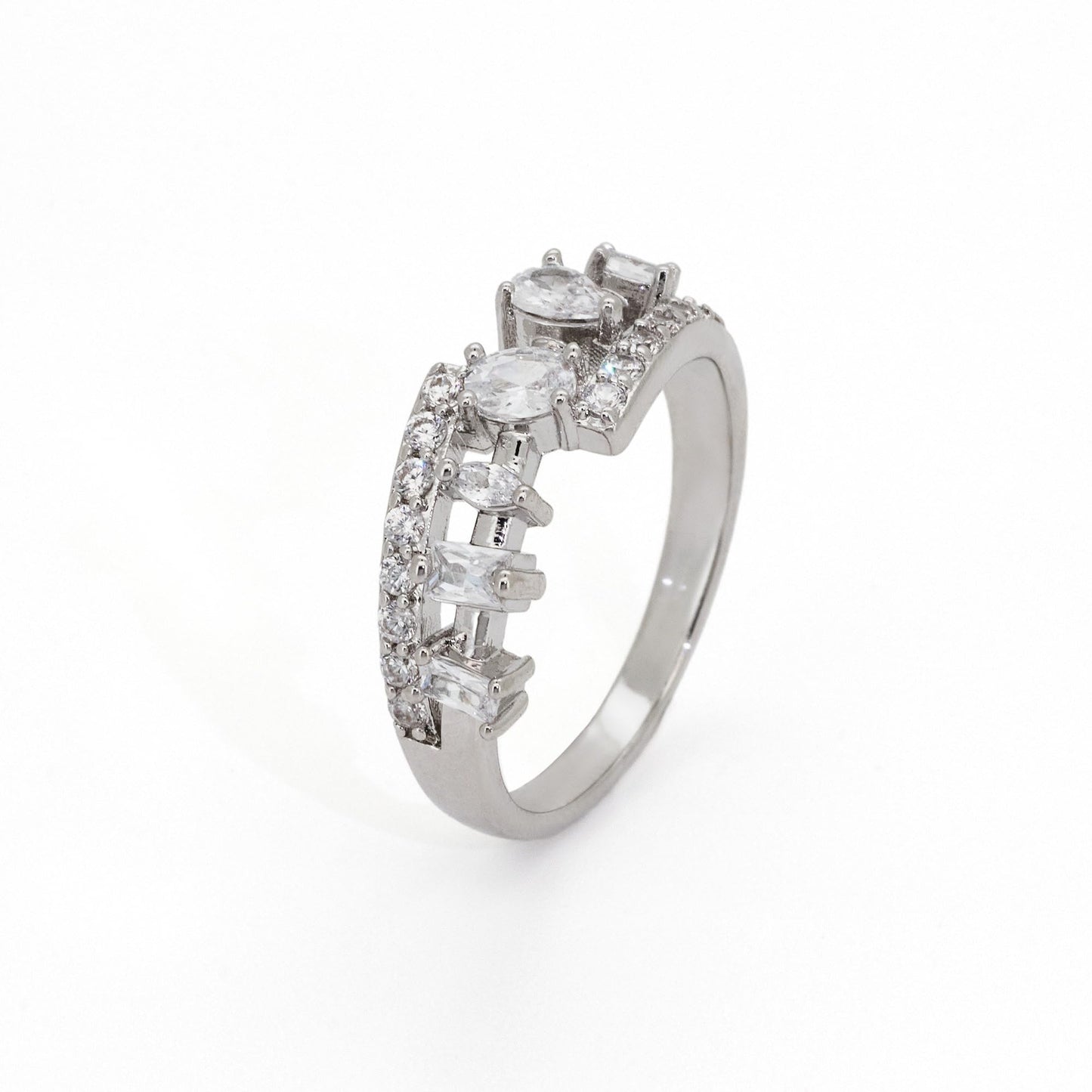 Warm Fortune Open Shank Mixed Shape Cubic Zirconia Ring for Women,18K Gold Plated Multi-cut CZ Casual Statement Jewelry