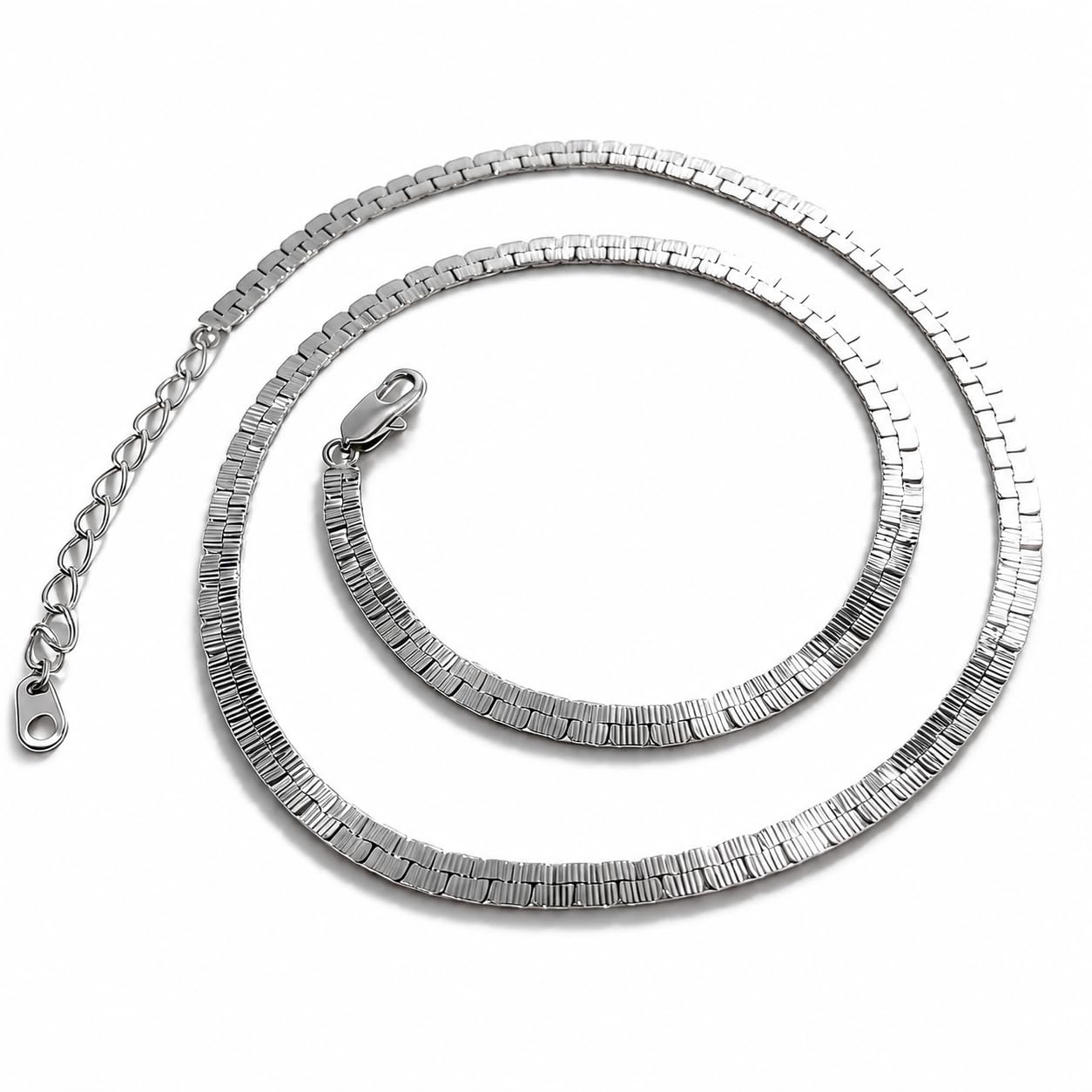 Warm Fortune 18K White Gold Plated Flat Herringbone Chain Necklace