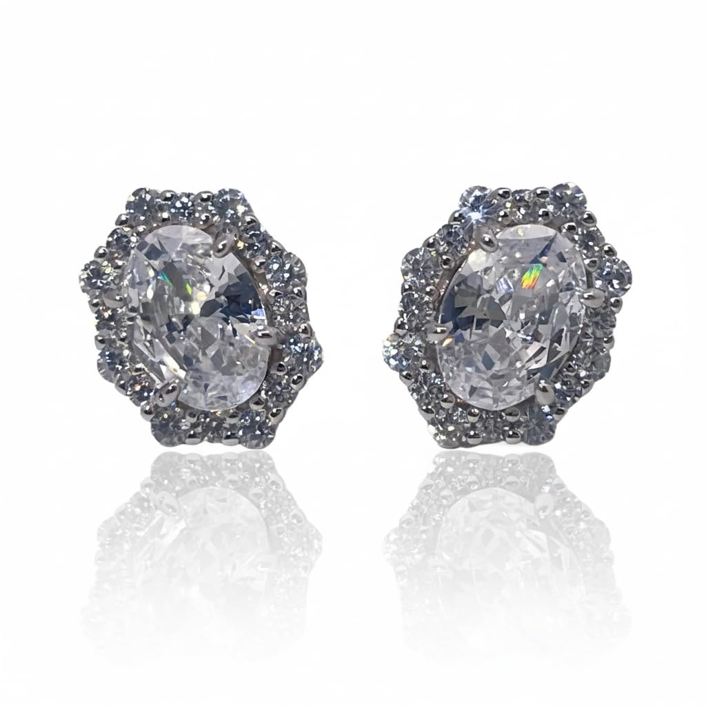 Warm Fortune Cubic Zirconia Stud Earrings for Women, 925 Sterling Silver with 18K White Gold Plated Hypoallergenic