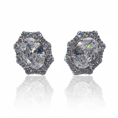 Warm Fortune Cubic Zirconia Stud Earrings for Women, 925 Sterling Silver with 18K White Gold Plated Hypoallergenic