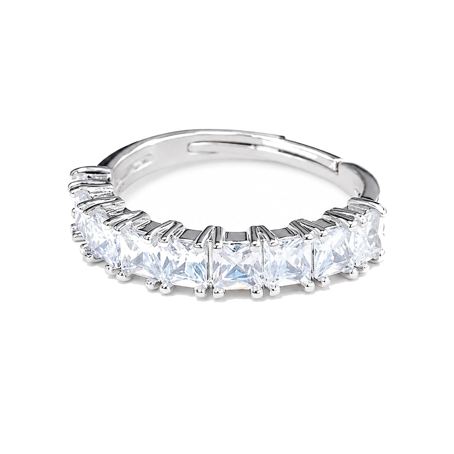Warm Fortune Princess Cut Half Eternity Ring for Her - 18K Gold Plated Cubic Zirconia, Anniversary & Valentine's Day Gift, Timeless Promise & Wedding Jewelry, Adjustable