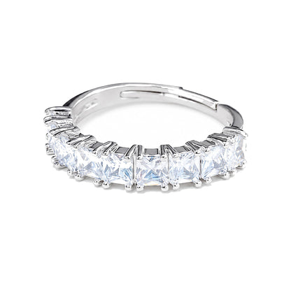 Warm Fortune Princess Cut Half Eternity Ring for Her - 18K Gold Plated Cubic Zirconia, Anniversary & Valentine's Day Gift, Timeless Promise & Wedding Jewelry, Adjustable