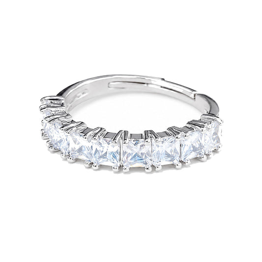 Warm Fortune Princess Cut Half Eternity Ring for Her - 18K Gold Plated Cubic Zirconia, Anniversary & Valentine's Day Gift, Timeless Promise & Wedding Jewelry, Adjustable