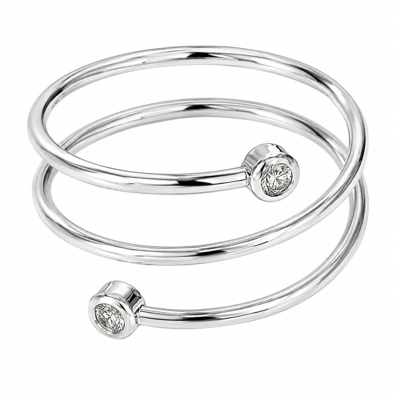Warm Fortune 18K Gold Plated Spiral Open Stackable Ring for Women, Dainty Two Single Cubic Zirconia Cuff Band Minimalist Daily Jewelry Gift