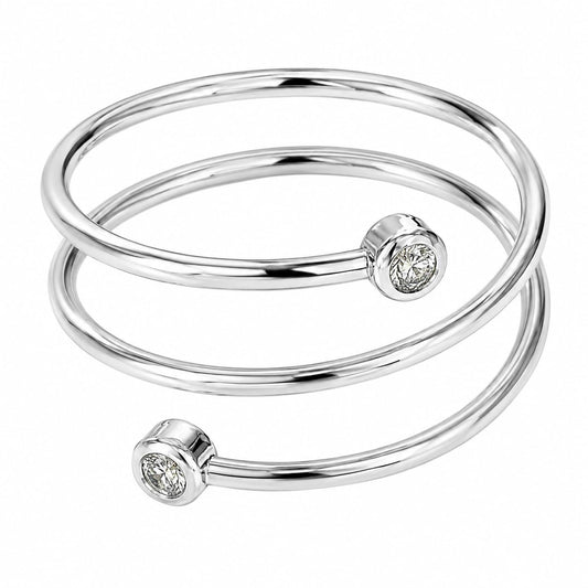 Warm Fortune 18K Gold Plated Spiral Open Stackable Ring for Women, Dainty Two Single Cubic Zirconia Cuff Band Minimalist Daily Jewelry Gift