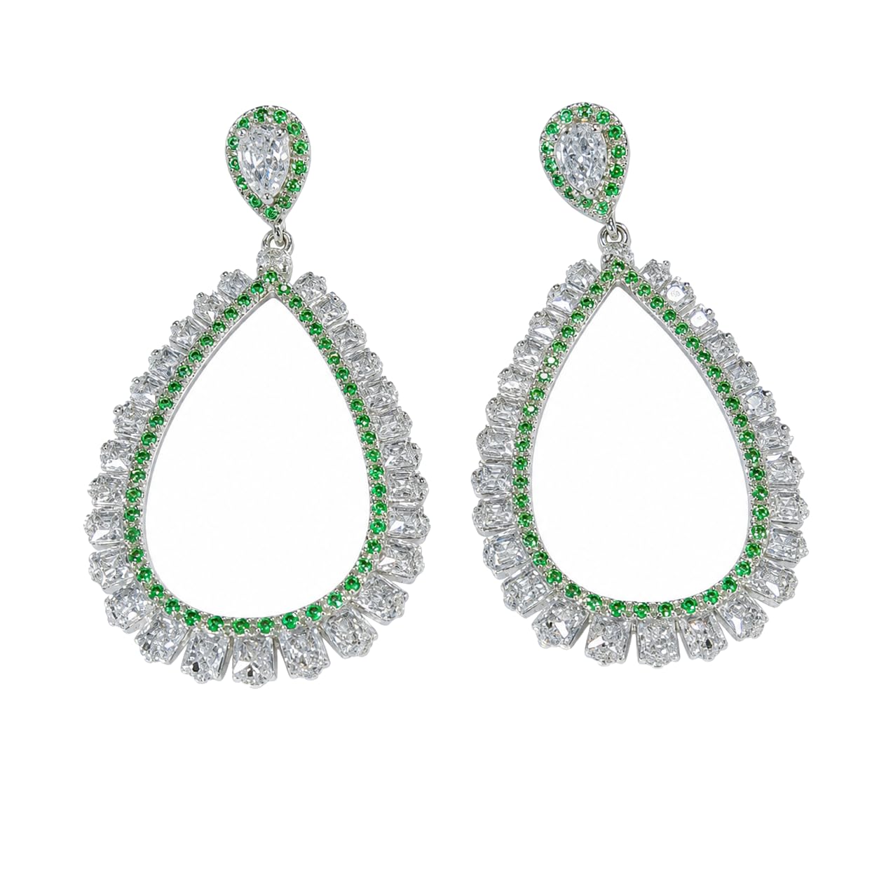 Warm Fortune 18K Gold Plated Green White Teardrop Cubic Zirconia Drop Earrings for Women Hypoallergenic - Valentine's Day, Mother's Day, Birthday Gift for Her