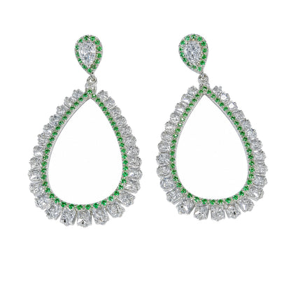 Warm Fortune 18K Gold Plated Green White Teardrop Cubic Zirconia Drop Earrings for Women Hypoallergenic - Valentine's Day, Mother's Day, Birthday Gift for Her