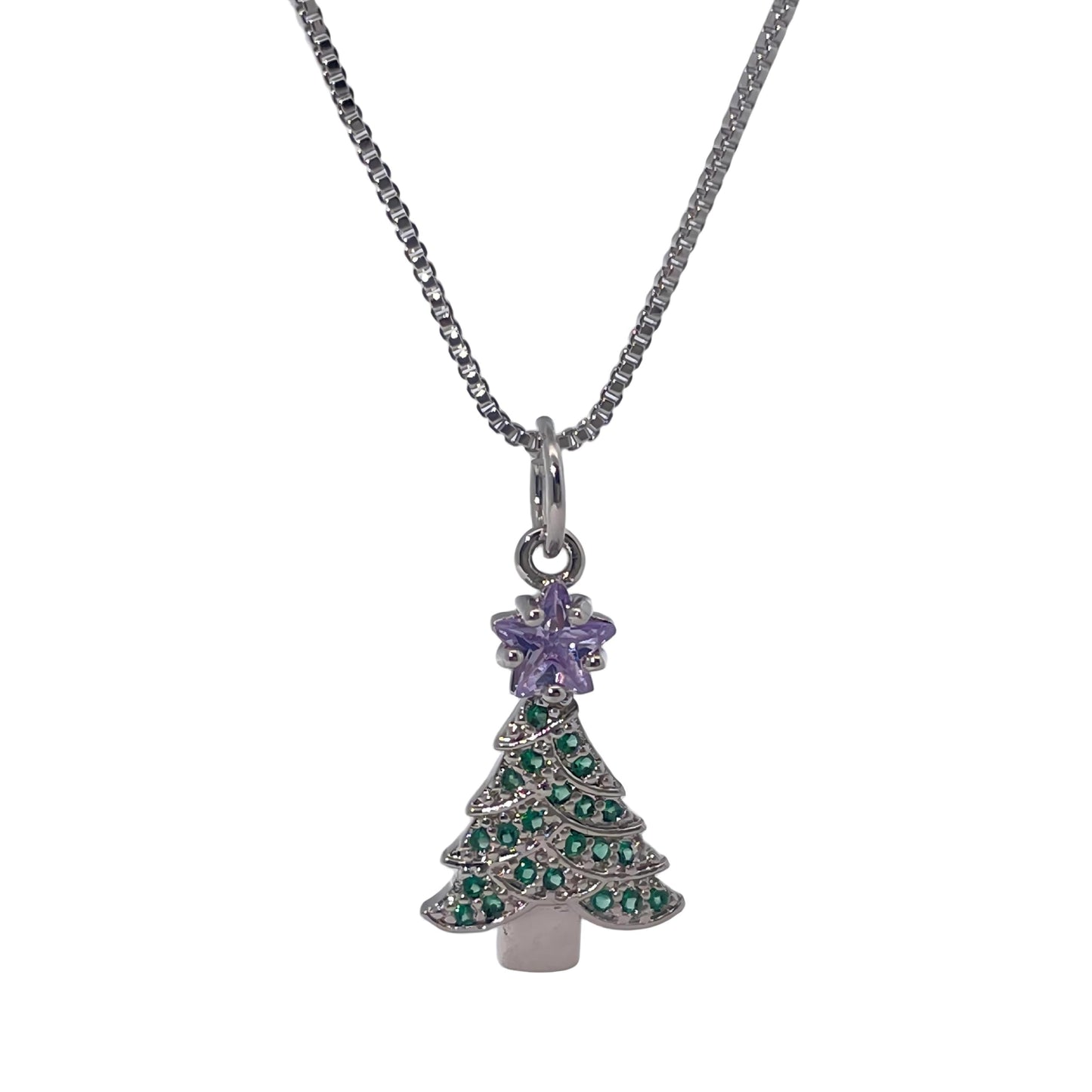 Warm Fortune Cubic Zirconia Christmas Tree Pendant Necklace for Women,18K White Gold Plated,Christmas Jewelry Gifts,18 inch + 2inch Chain