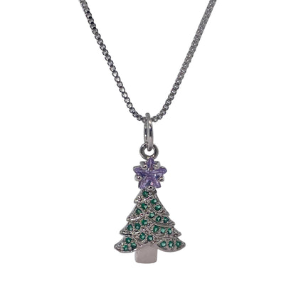 Warm Fortune Cubic Zirconia Christmas Tree Pendant Necklace for Women,18K White Gold Plated,Christmas Jewelry Gifts,18 inch + 2inch Chain