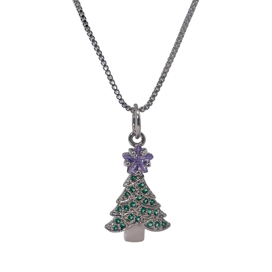 Warm Fortune Cubic Zirconia Christmas Tree Pendant Necklace for Women,18K White Gold Plated,Christmas Jewelry Gifts,18 inch + 2inch Chain