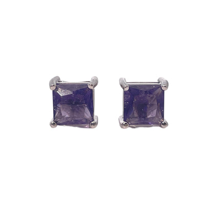 Warm Fortune Square Amethyst Color Gemstone Stud Earrings, Silver Tone Hypoallergenic Fashion Jewelry for Women, Classic Daily & Party Wear Accessory