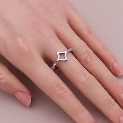 Warm Fortune Square Geometric Promise Ring for Her - 18K Gold Plated Cubic Zirconia, Stackable Gift Valentine's Day, Fashion & Daily Elegant Wear, Adjustable