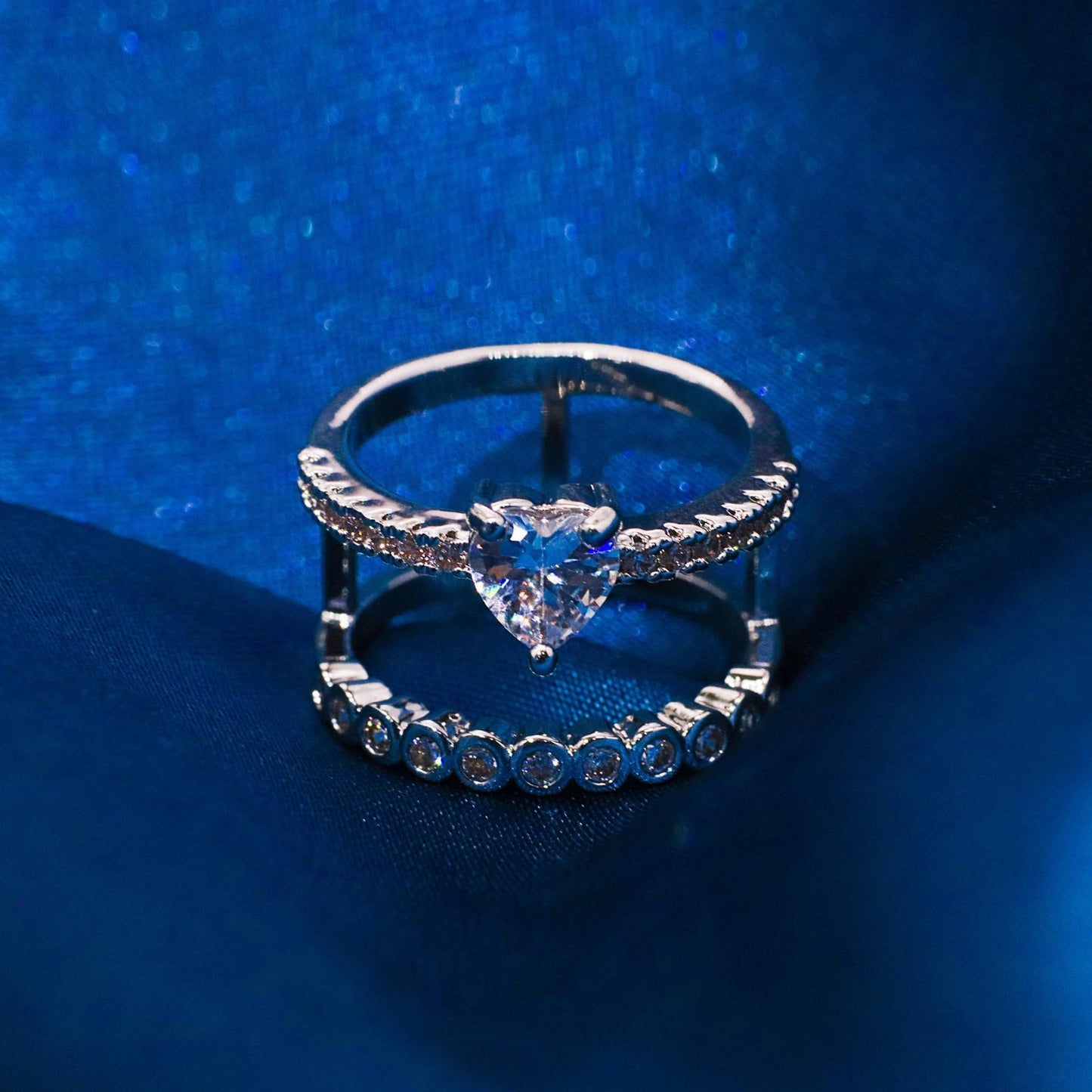 Warm Fortune Double Band Heart Cubic Zirconia Ring for Women, 18K Gold Plated Split Layered Band Jewelry for Daily Wear