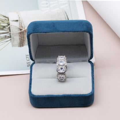 Warm Fortune Oval CZ Eternity Ring for Women,18K Gold Plated Double Row Pave Cubic Zirconia Stackable Promise Band Jewelry