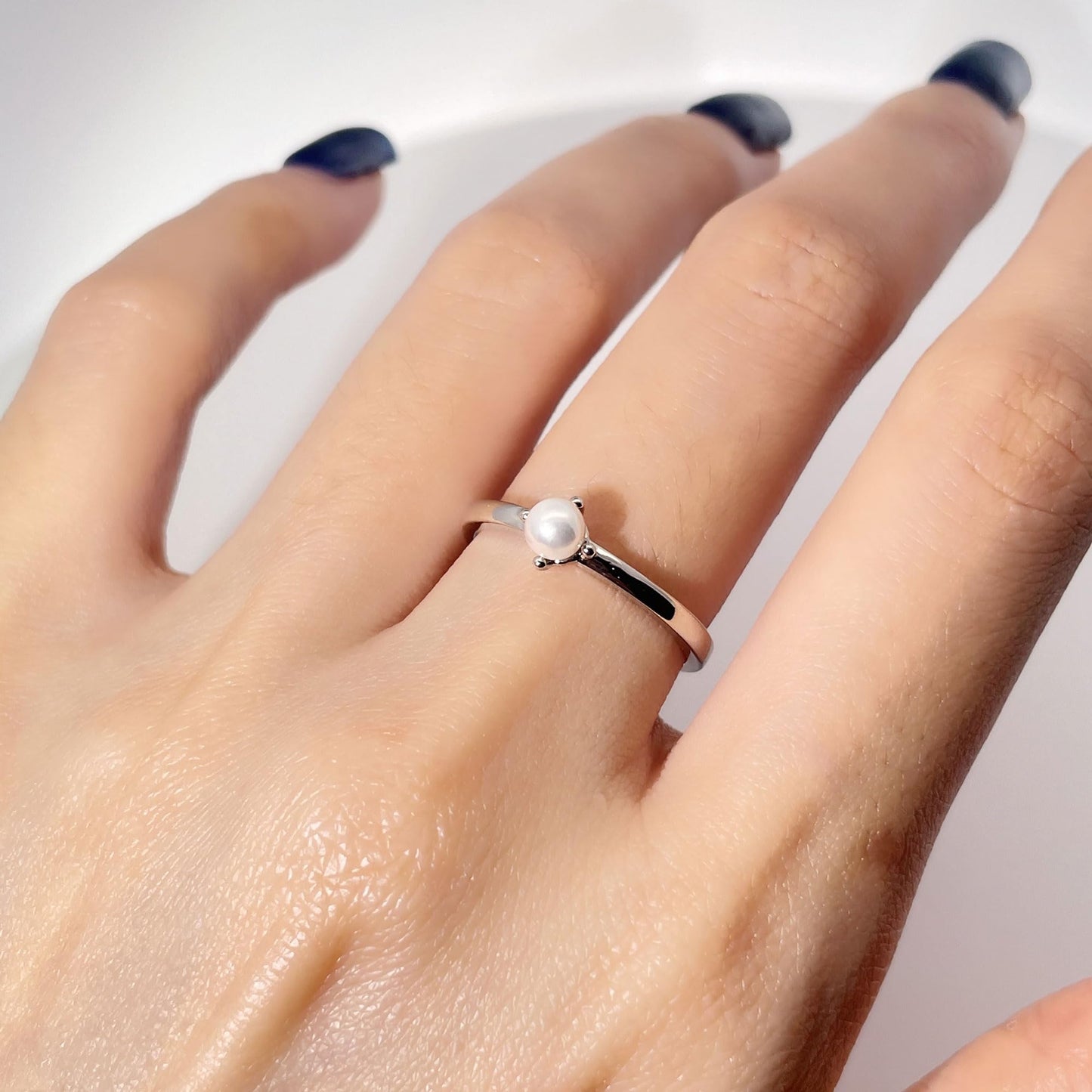 Warm Fortune Single Pearl Open Ring for Women,  18K Gold Plated Adjustable Thin Band, Dainty Freshwater Pearl Minimalist Jewelry