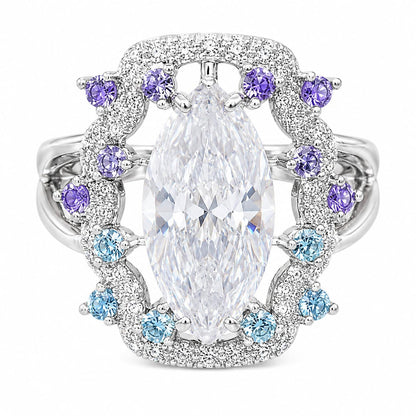 Warm Fortune Marquise Cut Blue Purple Halo Engagement Ring for Women - 18K Gold Plated Cubic Zirconia, Wedding Proposal Gift, Romantic Promise, Size 7-9