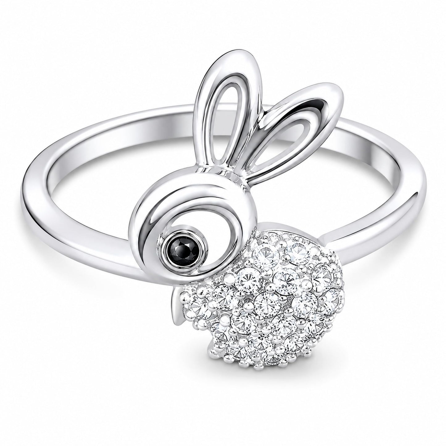 Warm Fortune Bunny Rabbit Pave Promise Ring for Her - 18K Gold Plated Cubic Zirconia, Stackable Gift Valentine's Day, Fashion & Daily Elegant Wear, Size 7