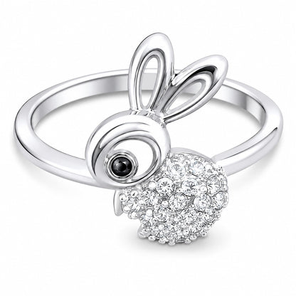 Warm Fortune Bunny Rabbit Pave Promise Ring for Her - 18K Gold Plated Cubic Zirconia, Stackable Gift Valentine's Day, Fashion & Daily Elegant Wear, Size 7
