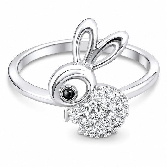 Warm Fortune Bunny Rabbit Pave Promise Ring for Her - 18K Gold Plated Cubic Zirconia, Stackable Gift Valentine's Day, Fashion & Daily Elegant Wear, Size 7