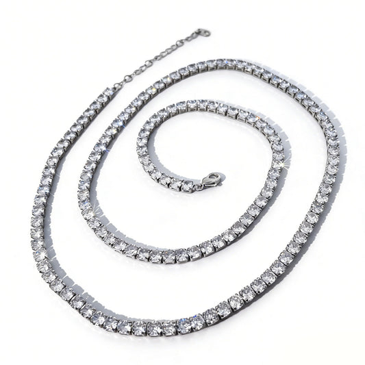 Warm Fortune Tennis Chain Necklace for Women: 18K Gold Plated, Adjustable Chain (18"+2") with Sparkling CZ | A Dazzling Statement for Glamorous Events