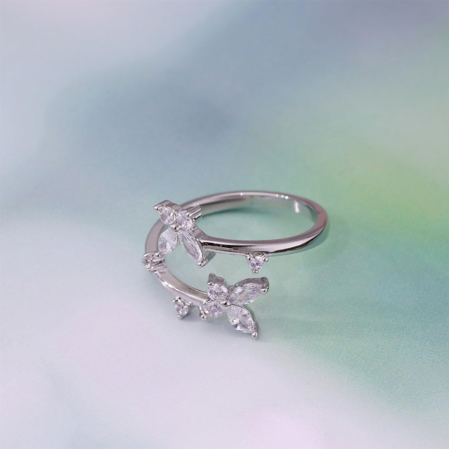 Warm Fortune Double-Layer Butterfly Promise Ring for Her - 18K Gold Plated Cubic Zirconia, Stackable Gift Valentine's Day, Fashion & Daily Elegant Wear,Adjustable