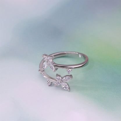 Warm Fortune Double-Layer Butterfly Promise Ring for Her - 18K Gold Plated Cubic Zirconia, Stackable Gift Valentine's Day, Fashion & Daily Elegant Wear,Adjustable
