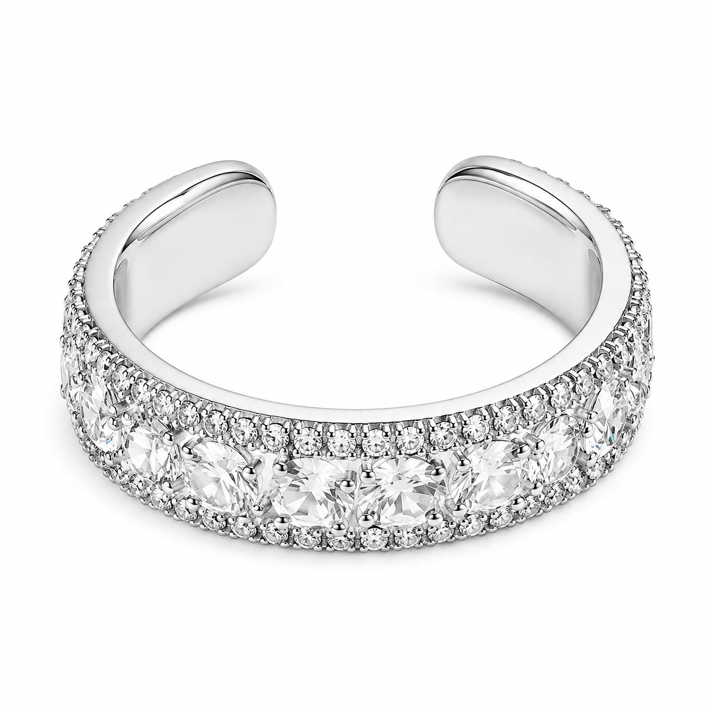Warm Fortune Open Cuff Promise Ring for Her - 18K Gold Plated Cubic Zirconia, Stackable Gift Valentine's Day, Fashion & Daily Elegant Wear, Adjustable