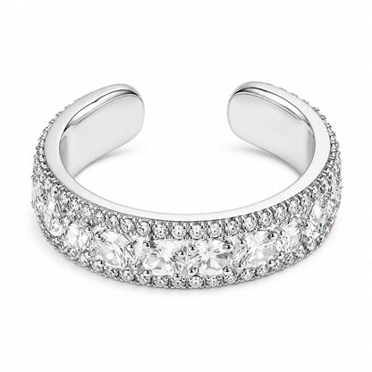 Warm Fortune Open Cuff Promise Ring for Her - 18K Gold Plated Cubic Zirconia, Stackable Gift Valentine's Day, Fashion & Daily Elegant Wear, Adjustable
