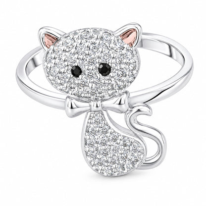Warm Fortune Cat Bow Pave Promise Ring for Her - 18K Gold Plated Cubic Zirconia, Stackable Gift Valentine's Day, Fashion & Daily Elegant Wear, Size 7
