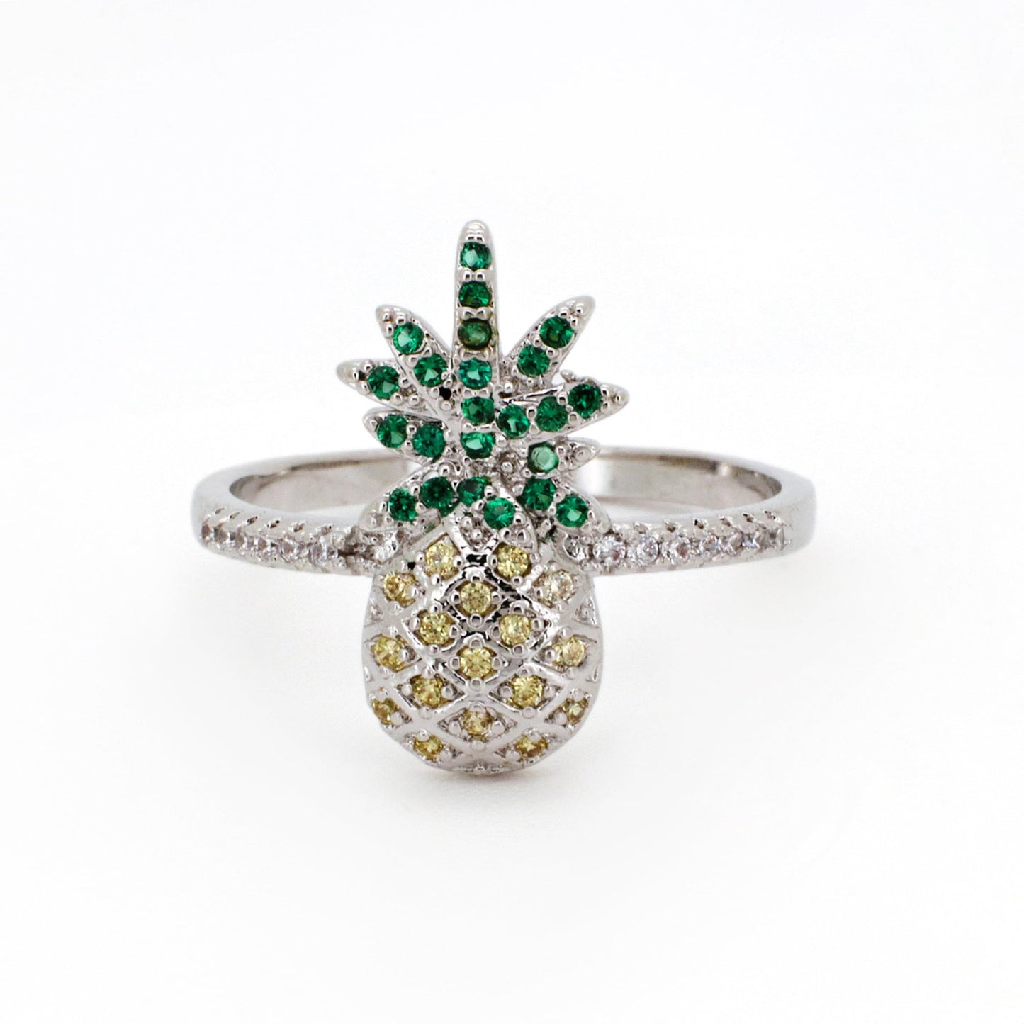 Warm Fortune Pineapple Shaped Promise Ring for Her - 18K Gold Plated Cubic Zirconia, Stackable Gift Valentine's Day, Fashion & Daily Elegant Wear, Size 8