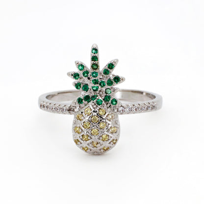 Warm Fortune Pineapple Shaped Promise Ring for Her - 18K Gold Plated Cubic Zirconia, Stackable Gift Valentine's Day, Fashion & Daily Elegant Wear, Size 8