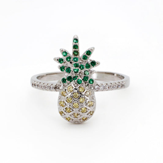 Warm Fortune Pineapple Shaped Promise Ring for Her - 18K Gold Plated Cubic Zirconia, Stackable Gift Valentine's Day, Fashion & Daily Elegant Wear, Size 8