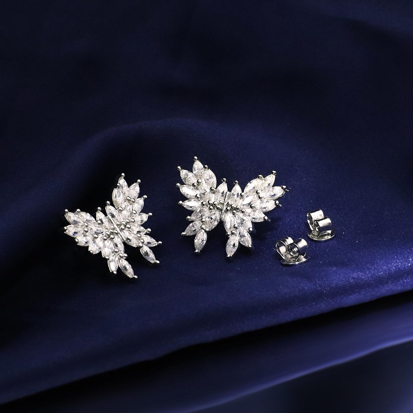 Warm Fortune Luxurious Butterfly Moissanite Stud Earrings for Women, Fashion Lab Created DE VVS, 925 Sterling Silver 18K White Gold Plated Hypoallergenic