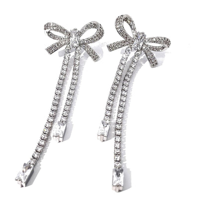 Warm Fortune 18K Gold Plated Bow Cubic Zirconia Drop Earrings for Women Hypoallergenic - Valentine's Day, Mother's Day, Birthday Gift for Her