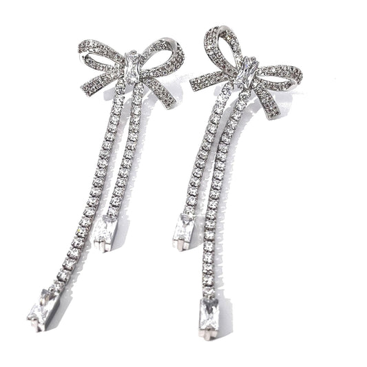 Warm Fortune 18K Gold Plated Bow Cubic Zirconia Drop Earrings for Women Hypoallergenic - Valentine's Day, Mother's Day, Birthday Gift for Her