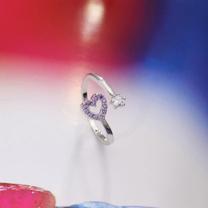 Warm Fortune Open Heart and Solitaire Promise Ring for Her - 18K Gold Plated Cubic Zirconia, Stackable Gift Valentine's Day, Fashion & Daily Elegant Wear, Adjustable