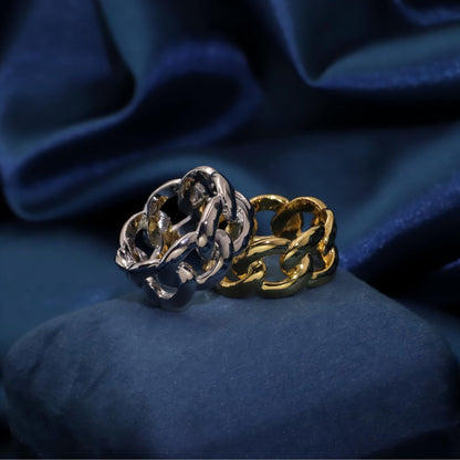Warm Fortune Cuban Link Rings for Men & Woman, 18K Gold Plated Spinner Hip Hop Rings - Size 7-8