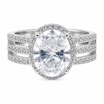 Warm Fortune Large Oval Halo Fashion Ring for Women, 18K White Gold Plated Multi-Band Side Stones Formal Statement Accessory,Size9