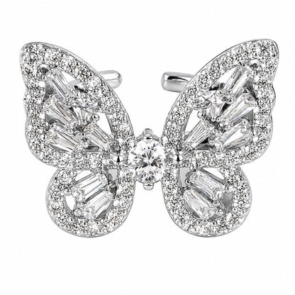 Warm Fortune 18K Gold Plated Big Pave Butterfly Cubic Zirconia Statement Ring for Women, Round & Baguette CZ Open Adjustable Luxury Party Jewelry Gift