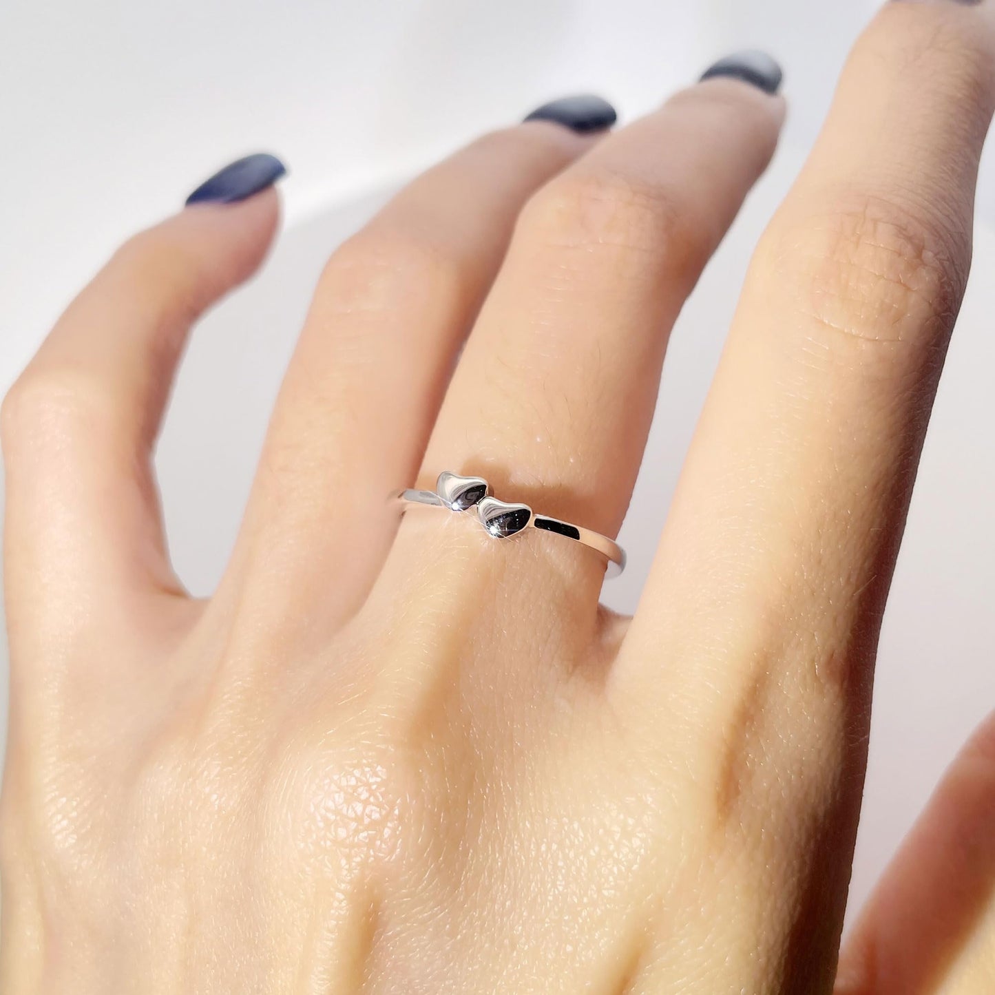 Warm Fortune Double Heart Promise Ring for Her - 18K Gold Plated Cubic Zirconia, Stackable Gift Valentine's Day, Fashion & Daily Elegant Wear, Adjustable