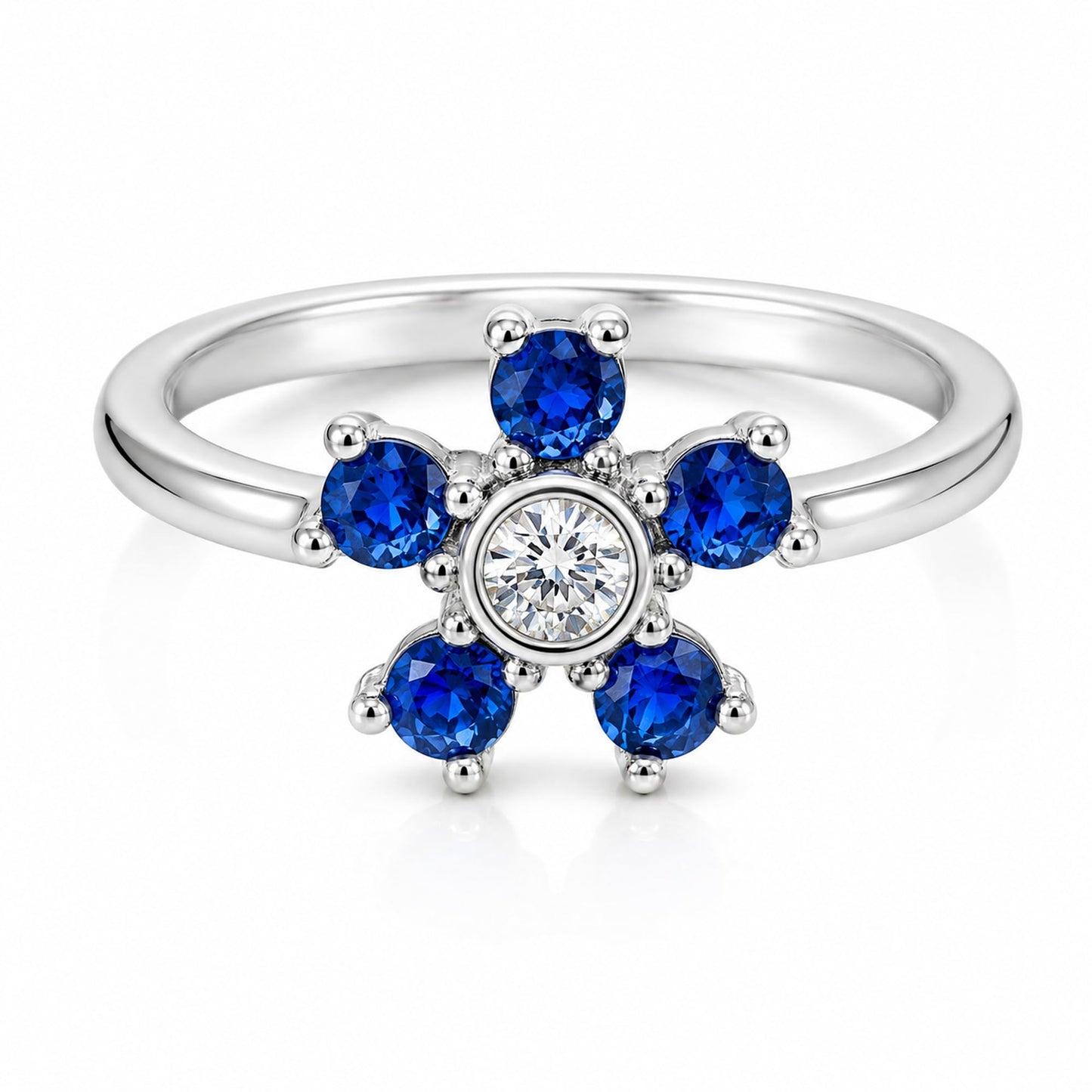 Warm Fortune Blue Flower Round Adjustable Promise Ring for Her - 18K Gold Plated Cubic Zirconia, Stackable Gift Valentine's Day, Fashion & Daily Elegant Wear, Adjustable