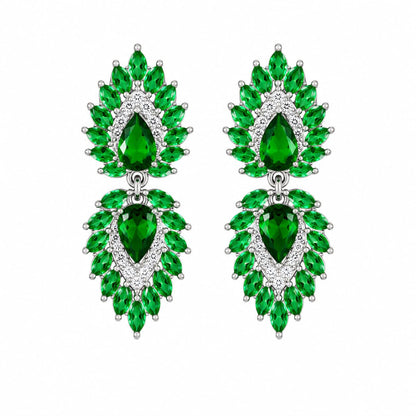 Warm Fortune 18K White Gold Plated Green CZ Teardrop Dangle Earrings