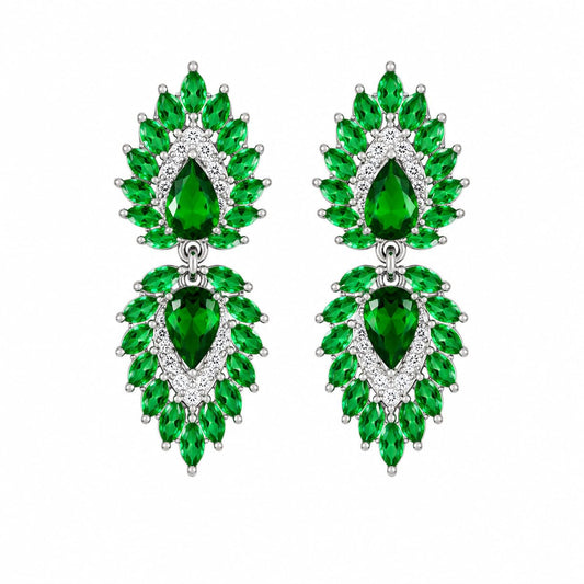 Warm Fortune 18K White Gold Plated Green CZ Teardrop Dangle Earrings