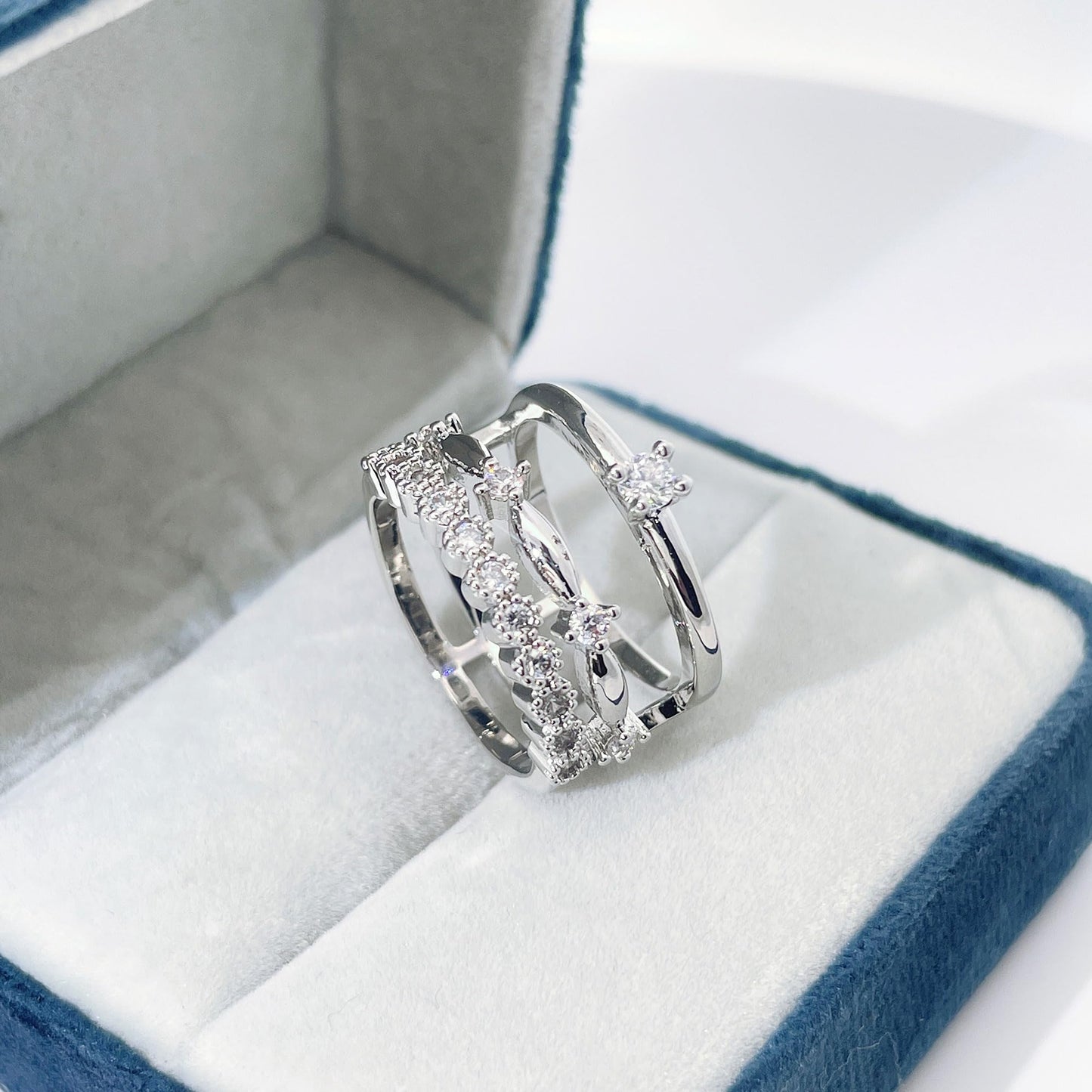 Warm Fortune Layered Eternity Ring Set for Her - 18K Gold Plated Cubic Zirconia, Stackable Promise Jewelry for Women, Adjustable