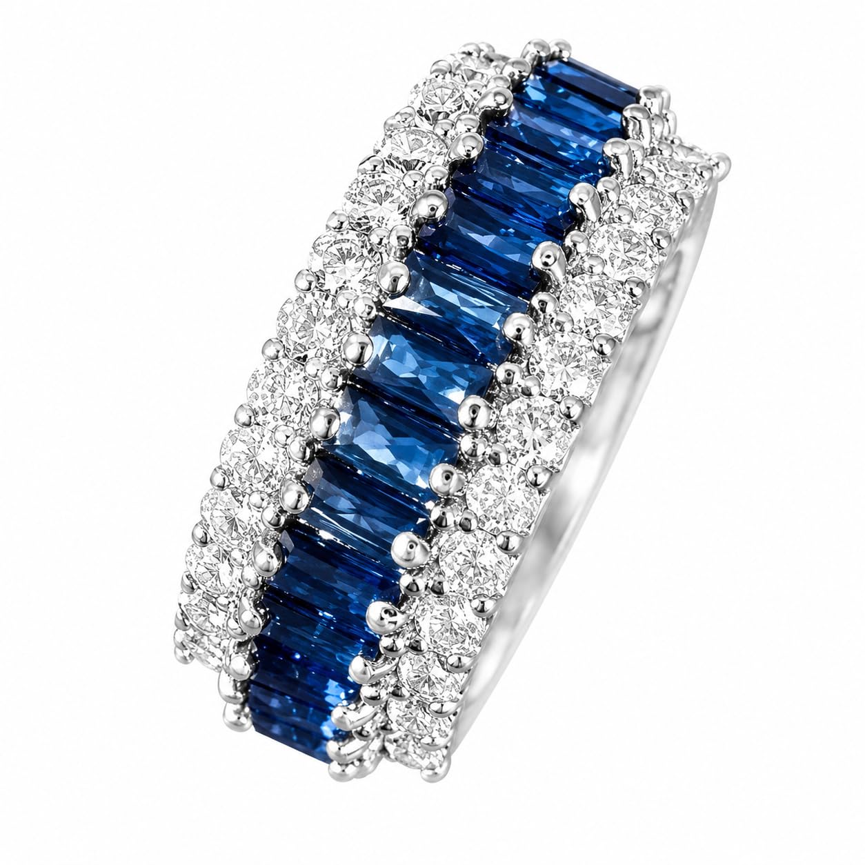 Warm Fortune Baguette Eternity Ring for Her - 18K Gold Plated Cubic Zirconia, Anniversary & Valentine's Day Gift, Timeless Promise & Wedding Jewelry, Size 5-9