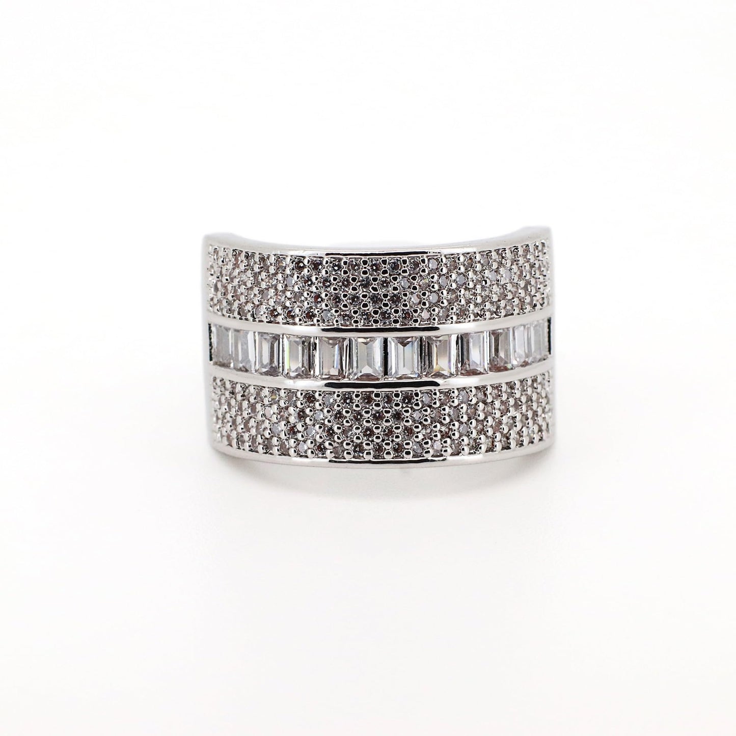 Warm Fortune Baguette & Pavé Wide Band Promise Ring for Her - 18K Gold Plated Cubic Zirconia, Stackable Gift Valentine's Day, Fashion & Daily Elegant Wear，Size 8-9