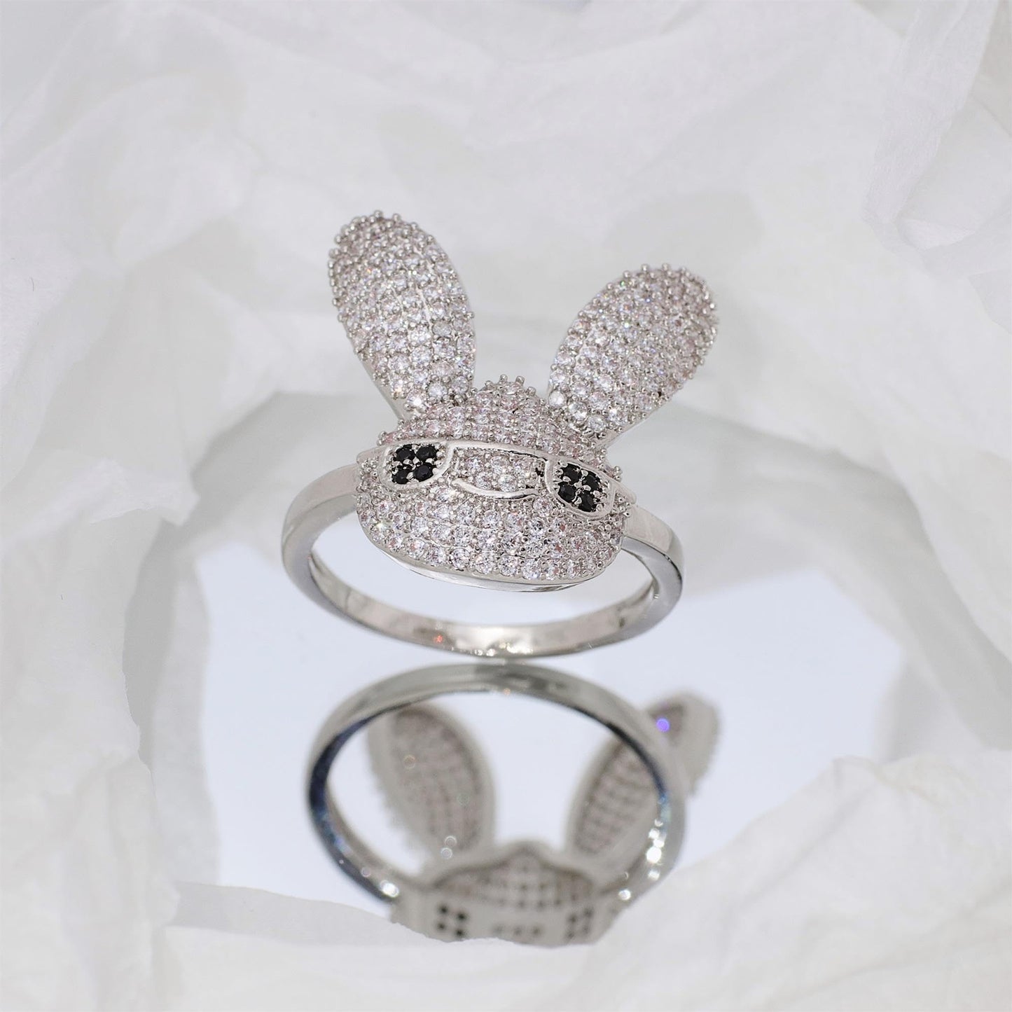 Warm Fortune Cool Rabbit Shaped Promise Ring for Her - 18K Gold Plated Cubic Zirconia, Stackable Gift Valentine's Day, Fashion & Daily Elegant Wear, Size 6-9