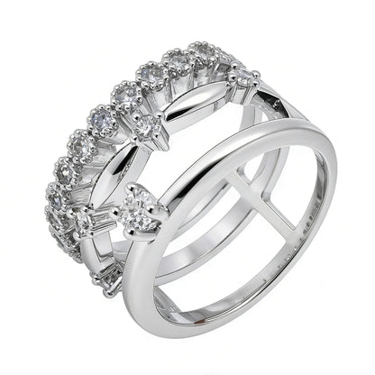 Warm Fortune Layered Eternity Ring Set for Her - 18K Gold Plated Cubic Zirconia, Stackable Promise Jewelry for Women, Adjustable