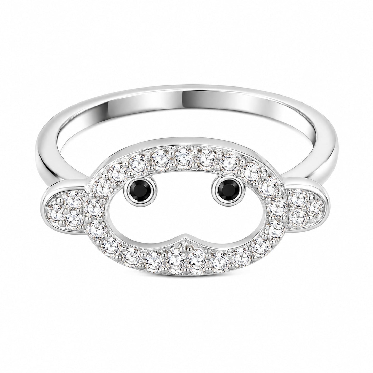 Warm Fortune Monkey Face Pave Promise Ring for Her - 18K Gold Plated Cubic Zirconia, Stackable Gift Valentine's Day, Fashion & Daily Elegant Wear, Size 7